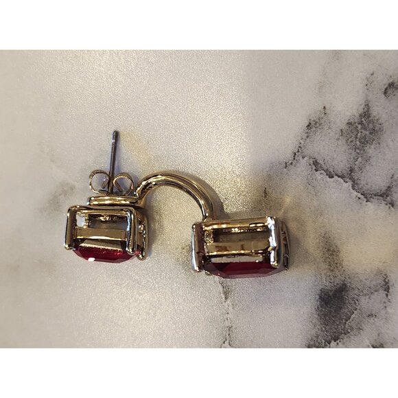 Dana Buchman Red & Gold-Tone Double Gemstone Drop Earrings - Picture 5 of 6